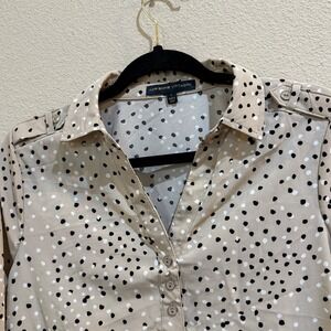Adrienne Vittadini Womens Polka Dot Button Down 3/4 Sleeve‎ Blouse Small